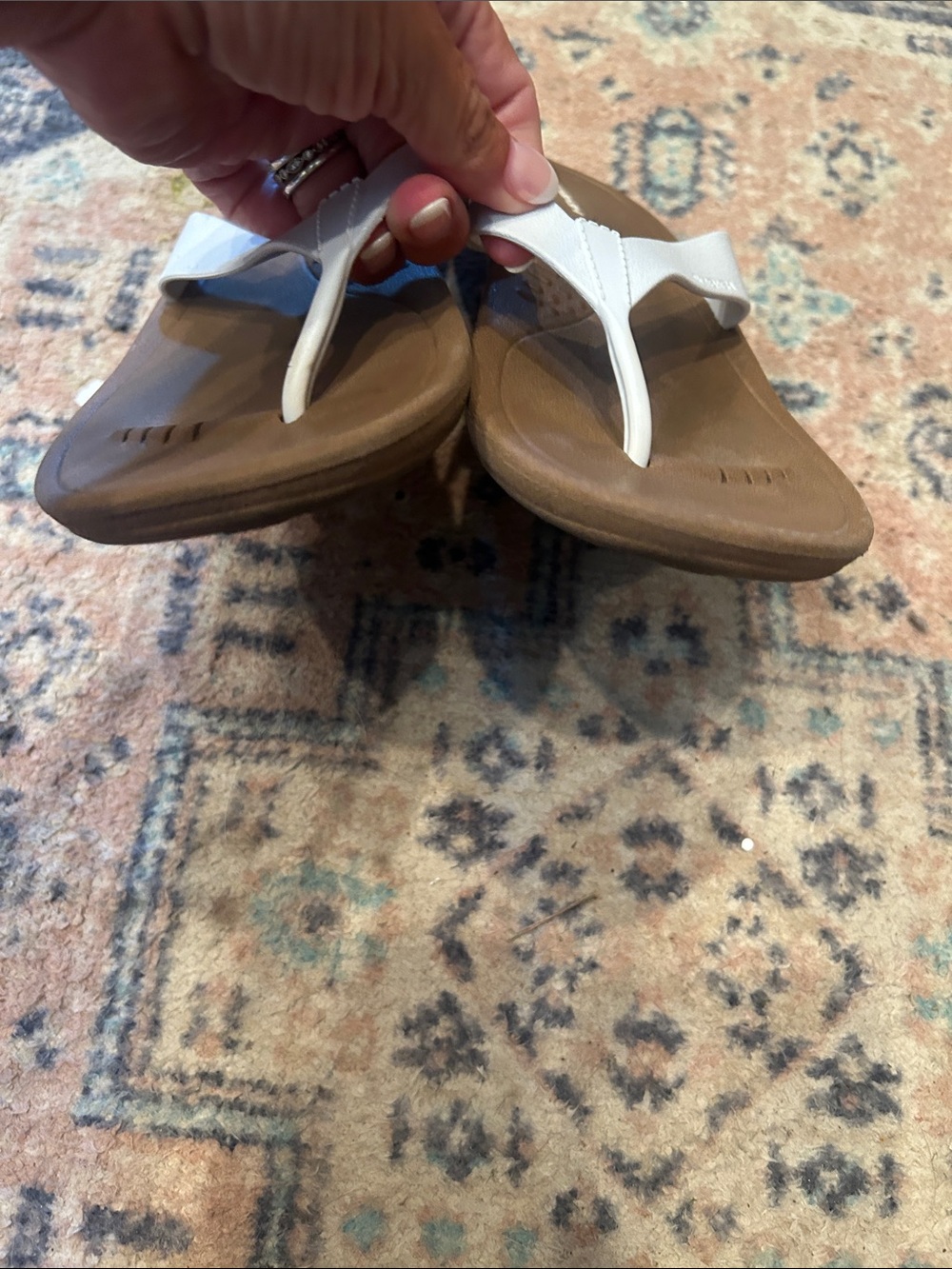 Okabashi Women's White and Tan Flip Flop Sandals - Picture 9 of 11
